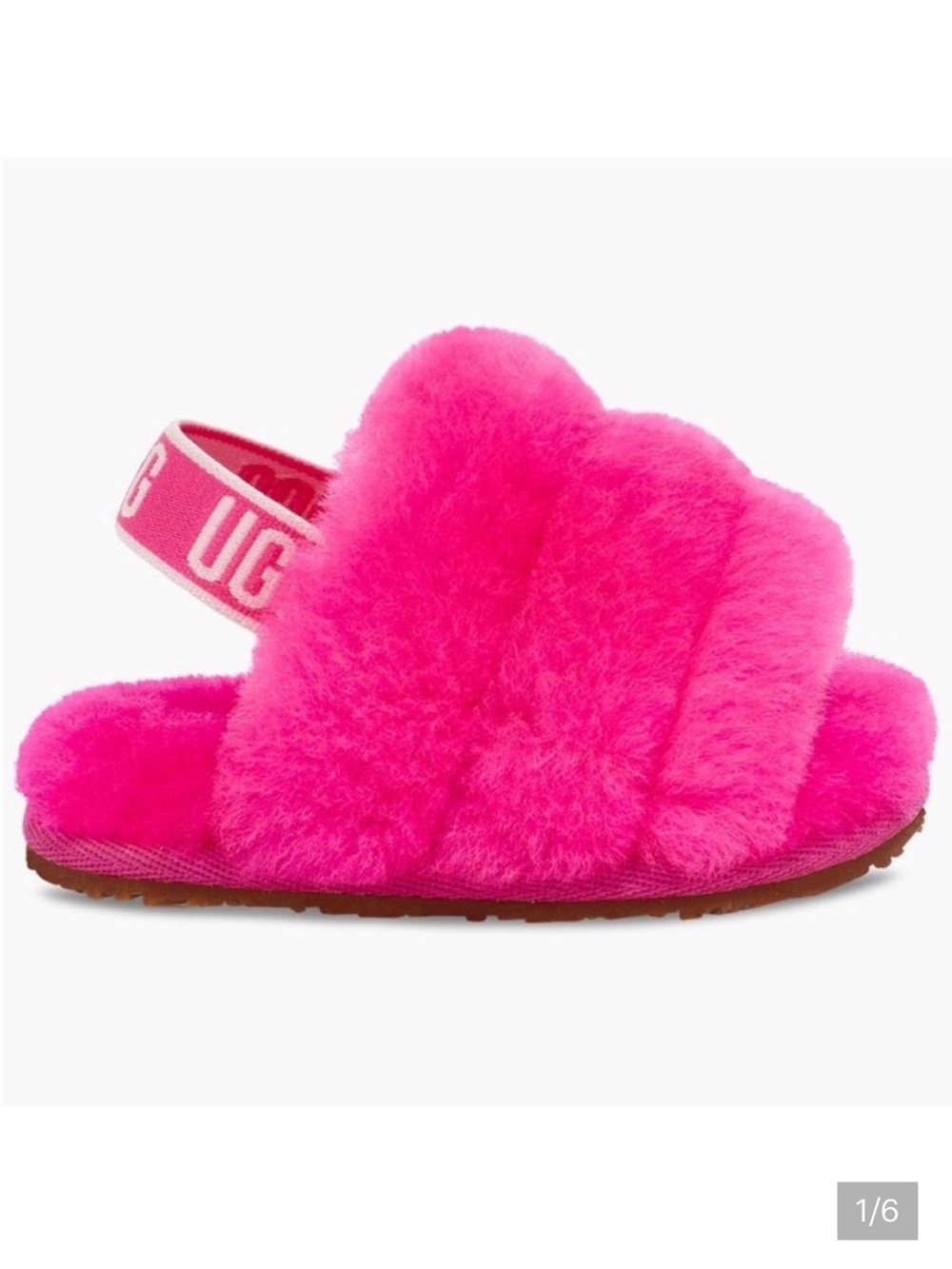 UGG Toddler Hot Pink Fluff Slide with Branded Heel Strap